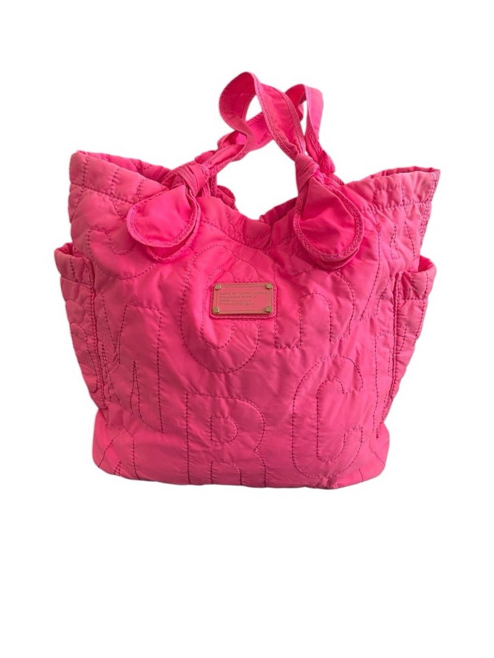 Marc by Marc Jacobs Fuchsia Hot Pink Pretty Nylon Logo Workwear Tate Tote Bag